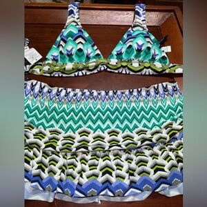 La Blanca Swimsuit Women’s 10 2 Piece Swim Skirt Halter Tie Top New